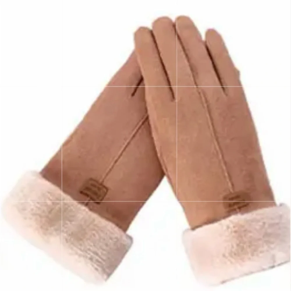 Gloves for Women, NEW, Khaki Color, Faux Fur, Feminine
